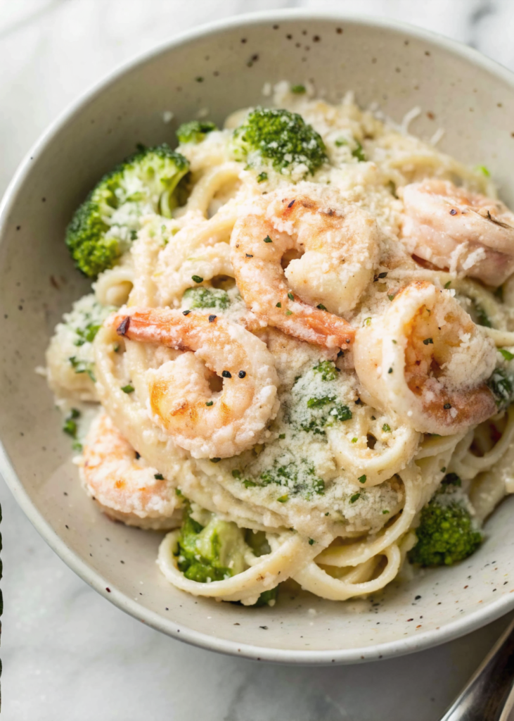 Easy Creamy Shrimp and Broccoli Pasta