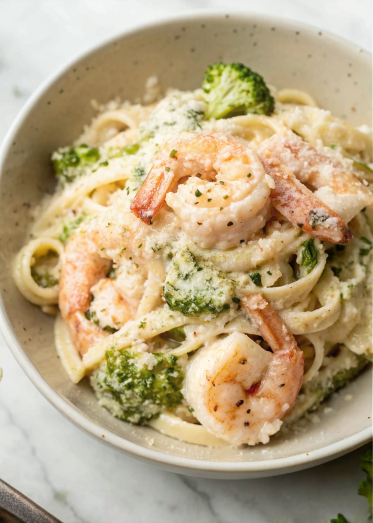Easy Creamy Shrimp and Broccoli Pasta