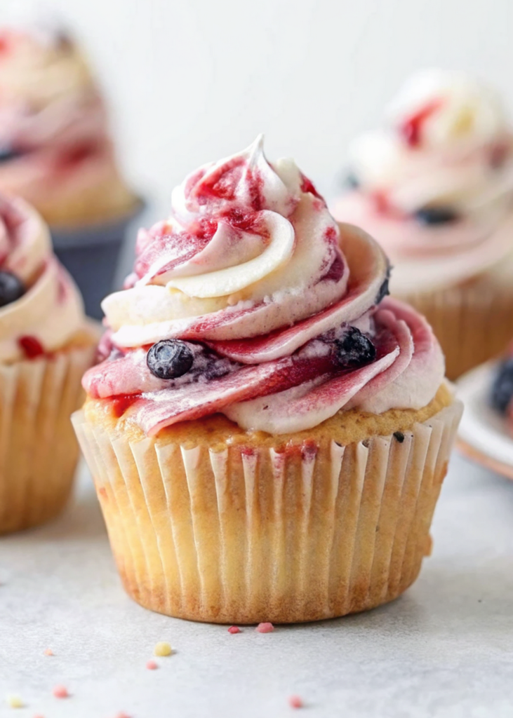Vanilla Cupcakes with Berry Swirl Frosting