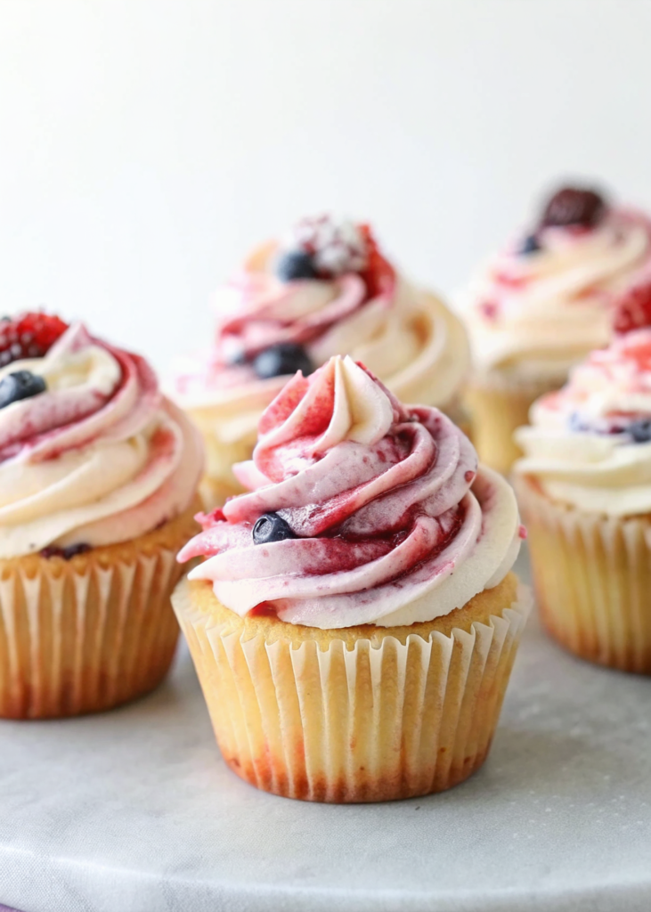Vanilla Cupcakes with Berry Swirl Frosting