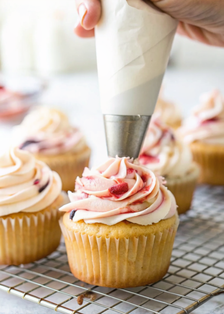 Vanilla Cupcakes with Berry Swirl Frosting