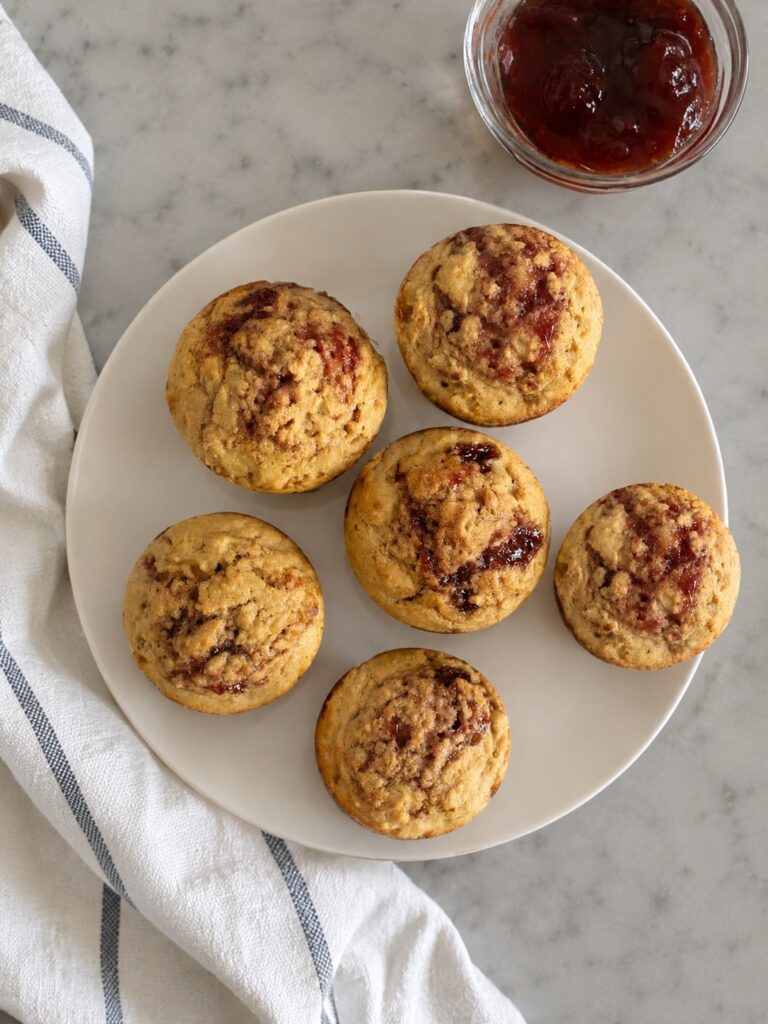Soft Strawberry Jam Oat Muffins